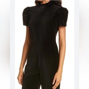 Alice and Olivia size 4 women’s jumpsuit black velour wide leg mock neck ruffle
